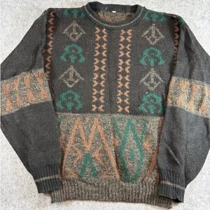 Vintage 90s Sweater Men Large Brown Geometric Coogi Pullover Jumper Boho Grandpa